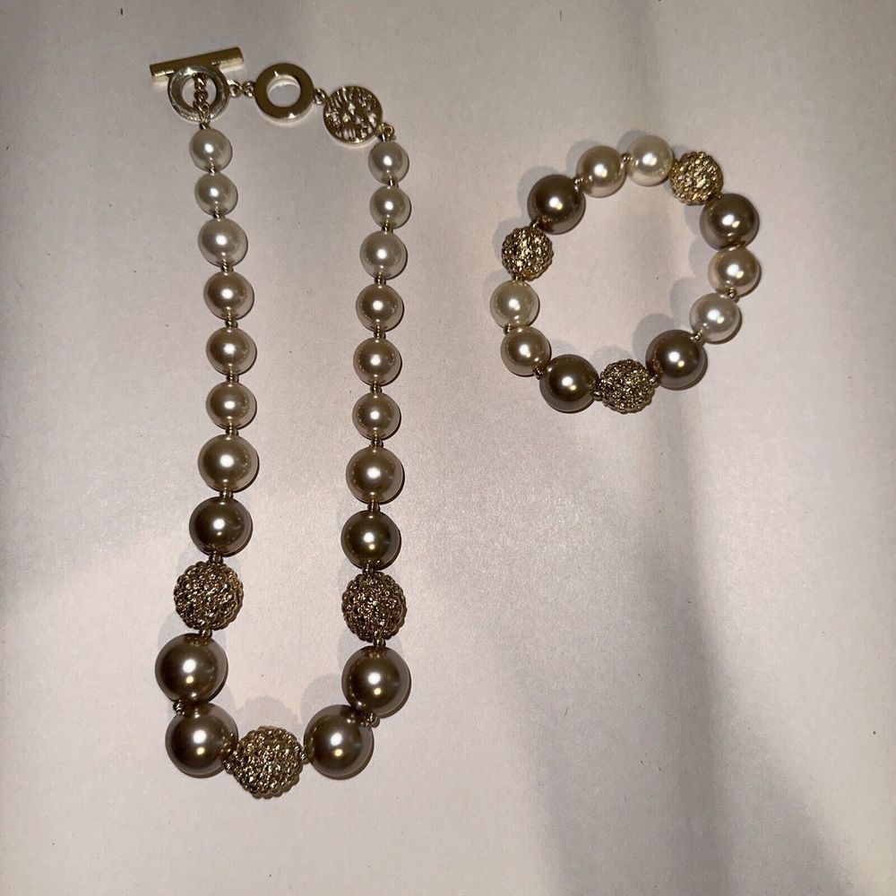 ANNE KLEIN Vintage Gold Faux Pearl Classic Statement Collar Necklace/bracelet